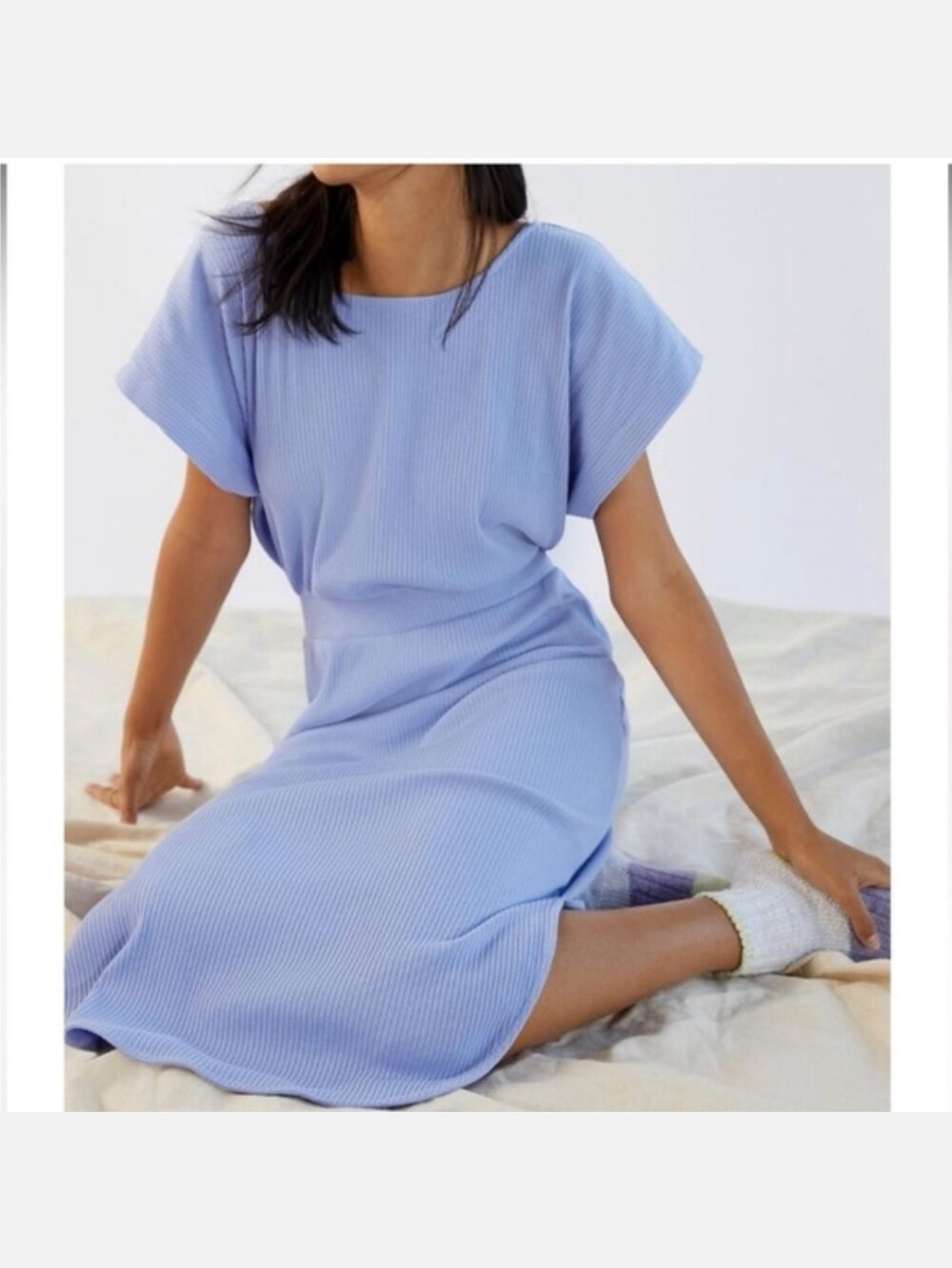 Daily Practice Light Blue Ribbed Midi Dress - Women